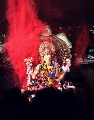 Ganesh Full Hd Red Powder Wallpaper