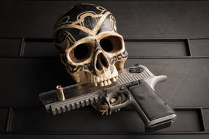 Gangster Skull With Gun Wallpaper