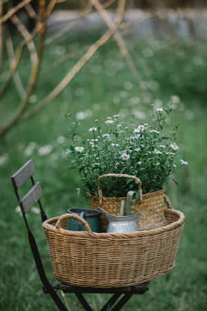 Garden Basketwith Flowersand Tools Wallpaper