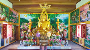 Gautam Buddha Golden Altar Statue Wallpaper