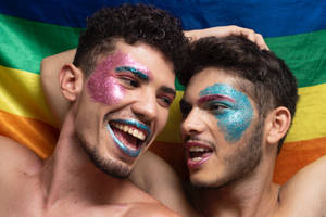 Gay Couple Sparkly Make Up Wallpaper