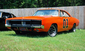 General Lee Parked In Grass Field Wallpaper