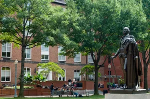 George Washington University Statue Surrounded By Trees Wallpaper