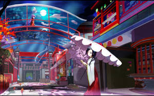 Gesha In Japanese Anime City Wallpaper