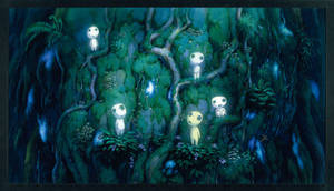 Ghibli Five Glowing Kodama Wallpaper