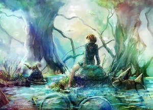 Ghibli Girl Relaxing River Wallpaper