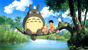 Ghibli Totoro Friends Fishing Wallpaper