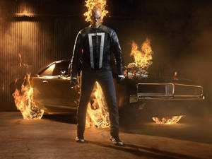 Ghost Rider With Fire Car Wallpaper