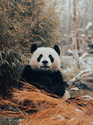 Giant Panda Bamboo Behind Wallpaper