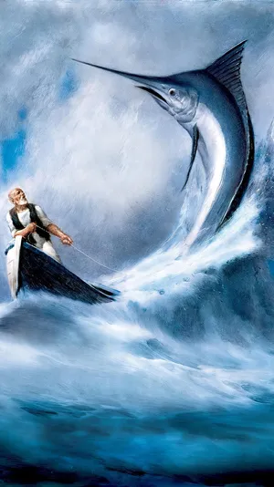 Giant Swordfishand Fisherman Artwork Wallpaper