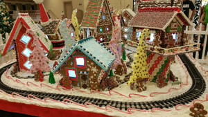 Gingerbread House Train Rail Village Wallpaper