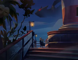 Giratina Flies Over A Watchtower Wallpaper