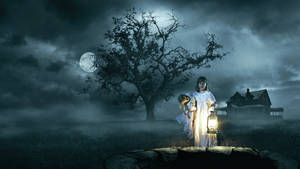 Girl And Annabelle Doll Night Wallpaper