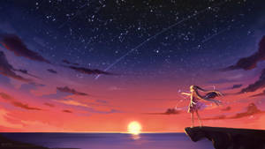 Girl And Constellations Anime Aesthetic Sunset Wallpaper