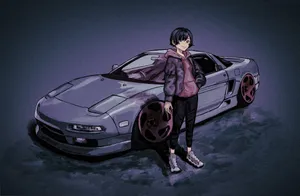 Girl In Hoodie Next To Car Anime Wallpaper