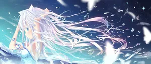 Girl Long Hair Anime Blue Wallpaper