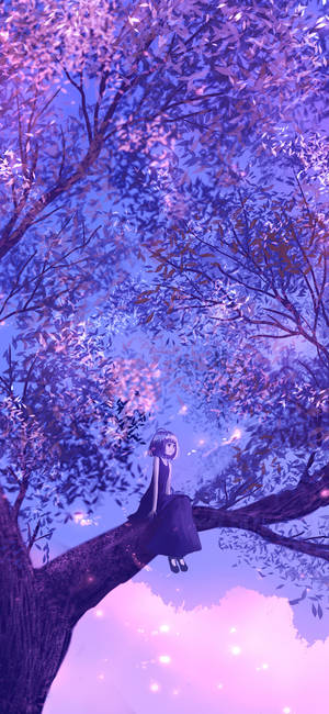 Girl On Tree Purple Anime Aesthetic Wallpaper