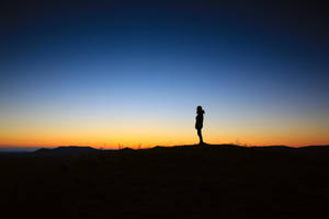 Girl Shadow Under Orange Blue Sky Wallpaper