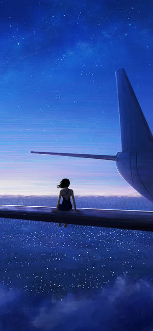 Girl Sitting On Small Plane Wing Wallpaper