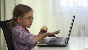 Girl Studying On Laptop Wallpaper