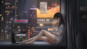 Girl Watching Rain 4k Wallpaper