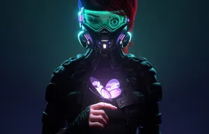 Girl Wearing Mask With Butterfly Cyberpunk 1920x1080 Wallpaper