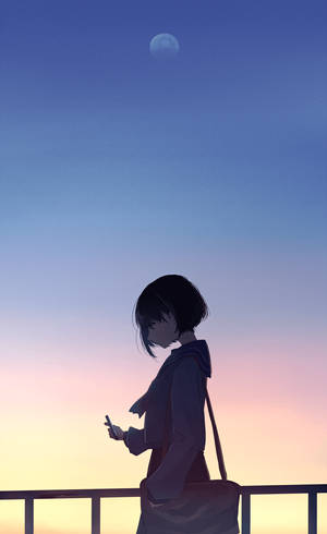 Girl With Moon Anime Aesthetic Sunset Wallpaper
