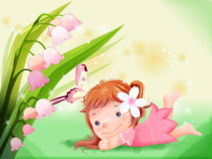 Girly Cartoon In Nature Hill Poster Wallpaper