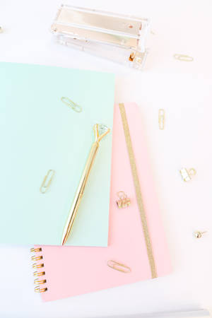 Girly Pink Aesthetic Pen And Notebook Wallpaper