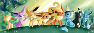 Glaceon And Eevee Lineup Wallpaper