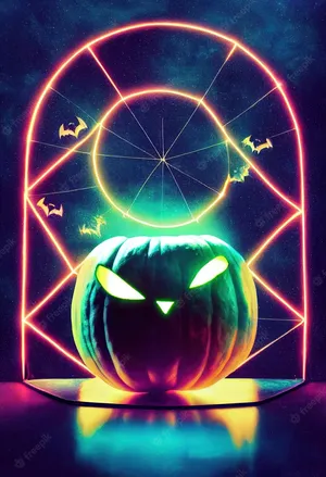 Glaring Neon Halloween Pumpkin Wallpaper