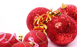Glittery Red Christmas Ornaments Wallpaper