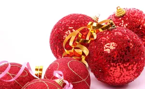 Glittery Red Christmas Ornaments Wallpaper
