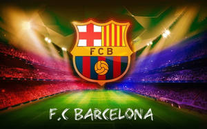 Glowing Barcelona Logo On Field Wallpaper