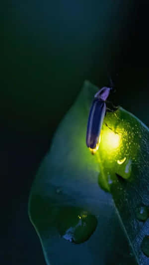 Glowing Fireflyon Leafat Night Wallpaper