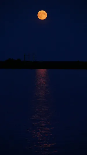 Glowing Full Moon In Sea Dark Mode Wallpaper