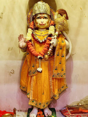 God Hanuman With Orange Decoration Wallpaper