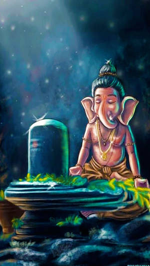 God Mobile Ganesh On A Lotus Wallpaper