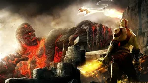 God Of War Iii Kratos Looking At Thamur Wallpaper
