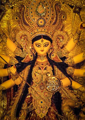 Goddess Durga Statue Ornate Backdrop Wallpaper