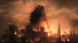 Godzilla 4k Burning City Wallpaper