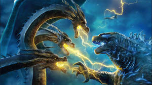Godzilla And King Ghidorah Face Off In A Lightning Clash Wallpaper