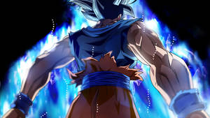 Goku 4k Ultra Hd Back View With Blue Aura Wallpaper