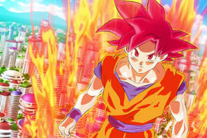 Goku In Raging Kaioken Energy Wallpaper