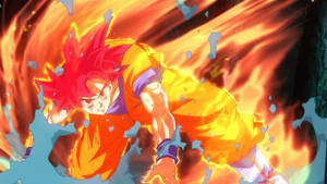 Goku With Orange Kaioken Flame Wallpaper