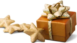 Gold Box Square Present Ribbon Star Wallpaper