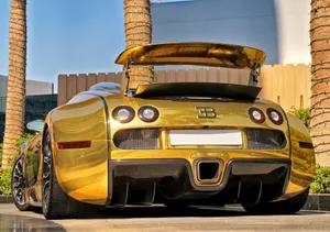 Gold Bugatti Veyron Car Tree Trunks Wallpaper