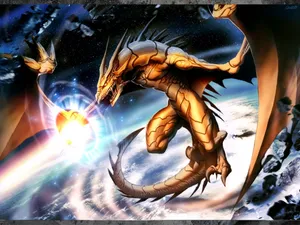 Gold Dragon Attack Wallpaper