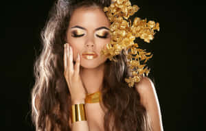 Gold Makeup With Black Eyelash Wallpaper