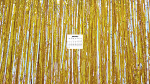 Gold Tinsel Wall January 2022 Calendar Wallpaper